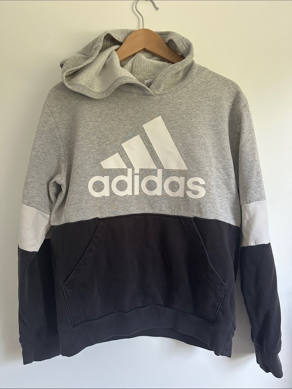 adidas Grey, Black and White Colorblock Pullover Hoodie
